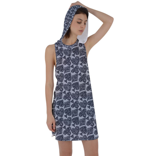 Playingcards-grey Racer Back Hoodie Dress - Luxtrini, LLC