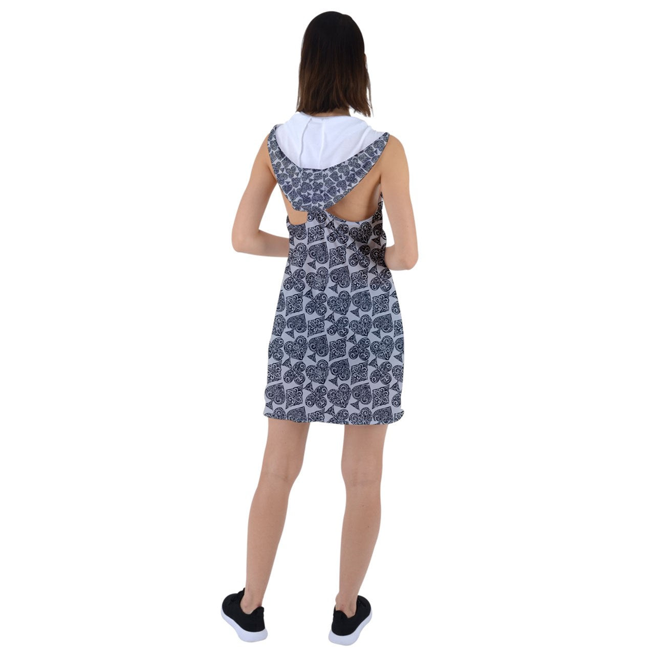 Playingcards-grey Racer Back Hoodie Dress - Luxtrini, LLC