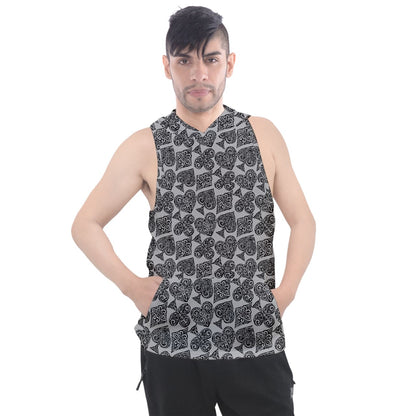 Playingcards-grey Men's Sleeveless Hoodie - Luxtrini, LLC