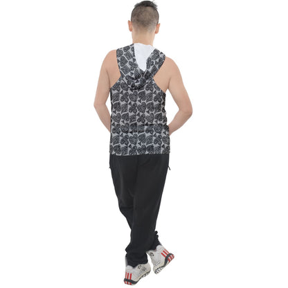 Playingcards-grey Men's Sleeveless Hoodie - Luxtrini, LLC