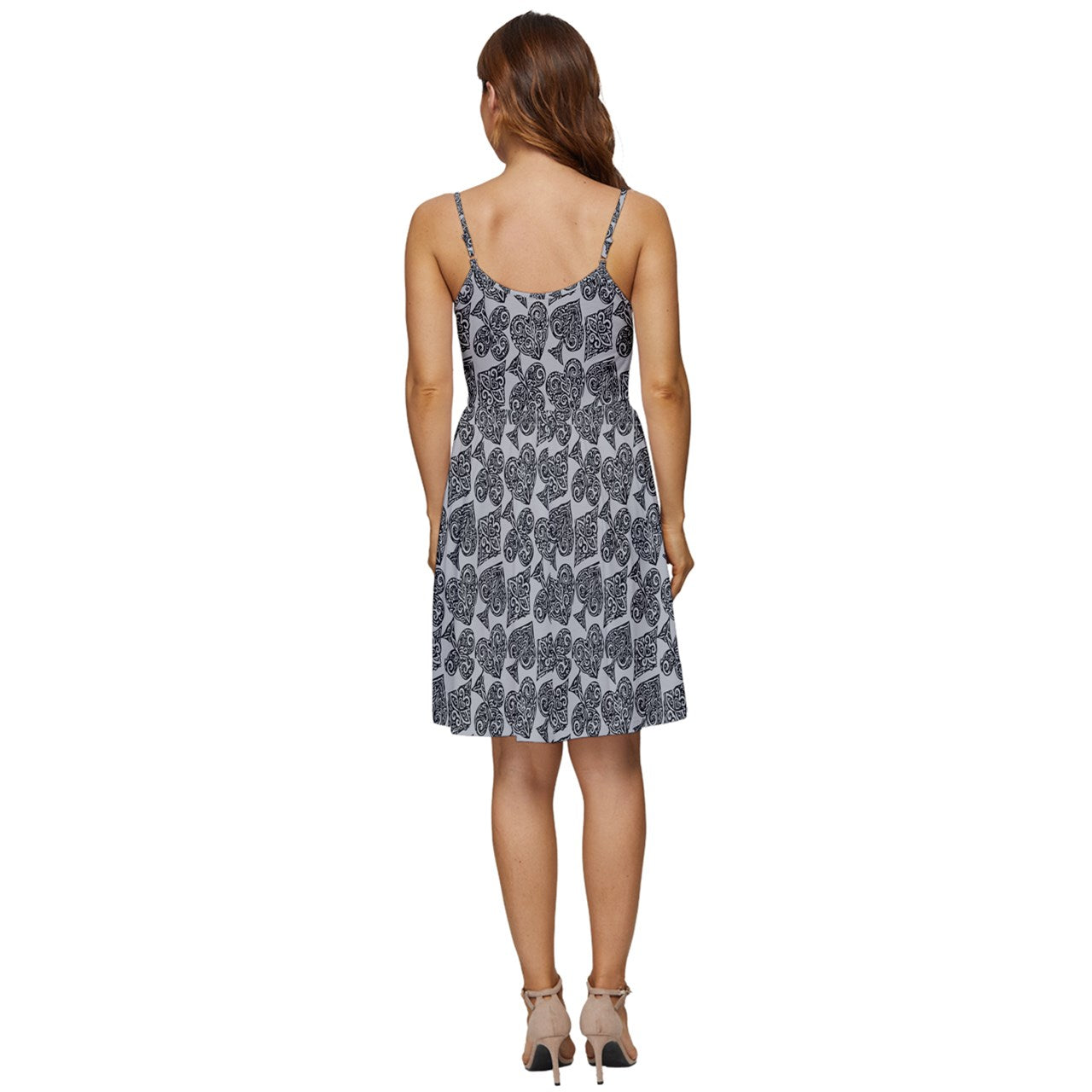 Playingcards-grey V-Neck Pocket Summer Dress - Luxtrini, LLC