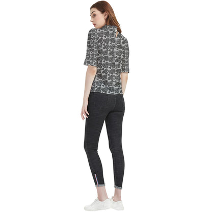 Playingcards-grey Frill Neck Blouse - Luxtrini, LLC