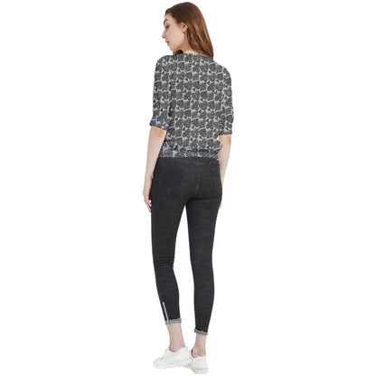 Playingcards-grey Quarter Sleeve Blouse - Luxtrini, LLC