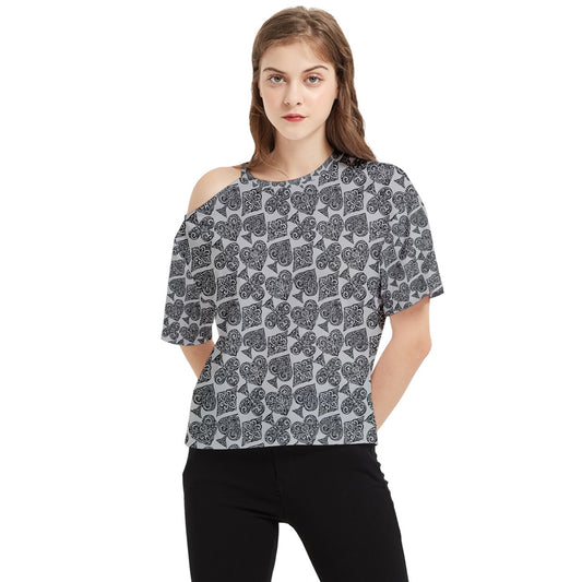 Playingcards-grey One Shoulder Cut Out Tee - Luxtrini, LLC