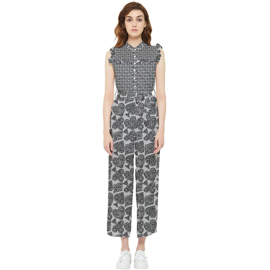 Playingcards-grey Women's Frill Top Chiffon Jumpsuit - Luxtrini, LLC