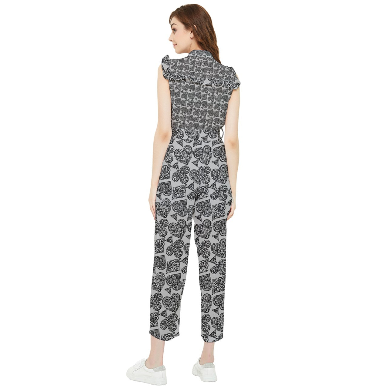 Playingcards-grey Women's Frill Top Chiffon Jumpsuit - Luxtrini, LLC