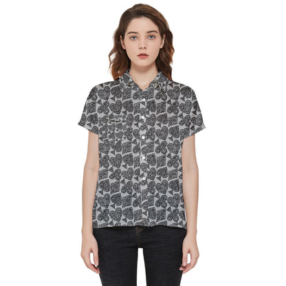 Playingcards-grey Short Sleeve Pocket Shirt - Luxtrini, LLC