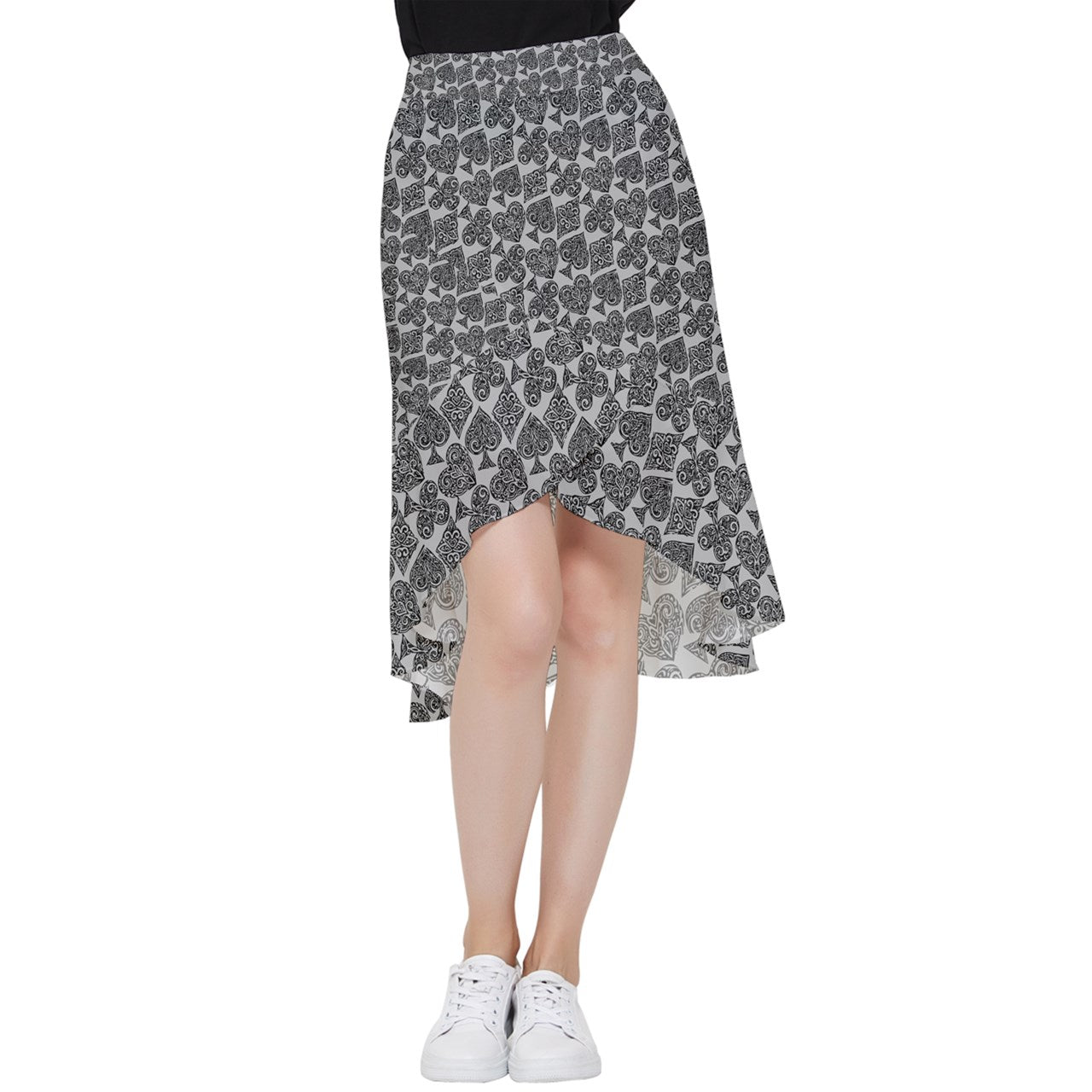 Playingcards-grey Frill Hi Low Chiffon Skirt - Luxtrini, LLC