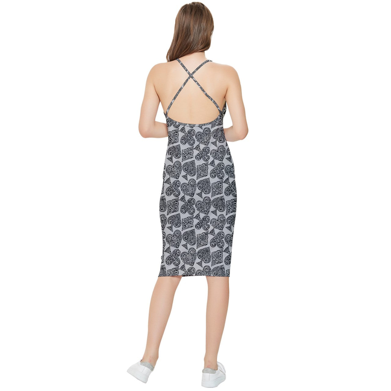 Playingcards-grey Bodycon Cross Back Summer Dress - Luxtrini, LLC