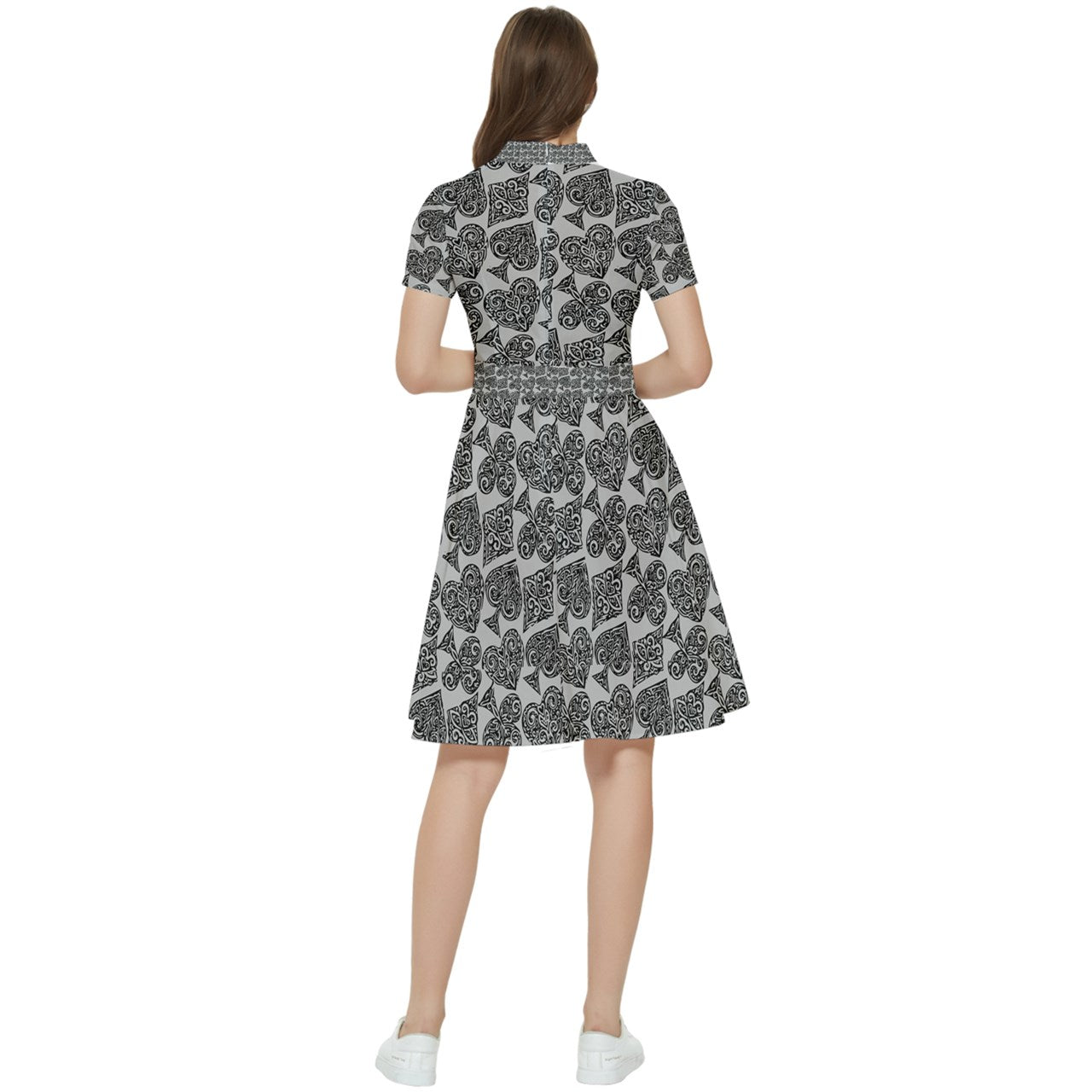 Playingcards-grey Short Sleeve Waist Detail Dress - Luxtrini, LLC