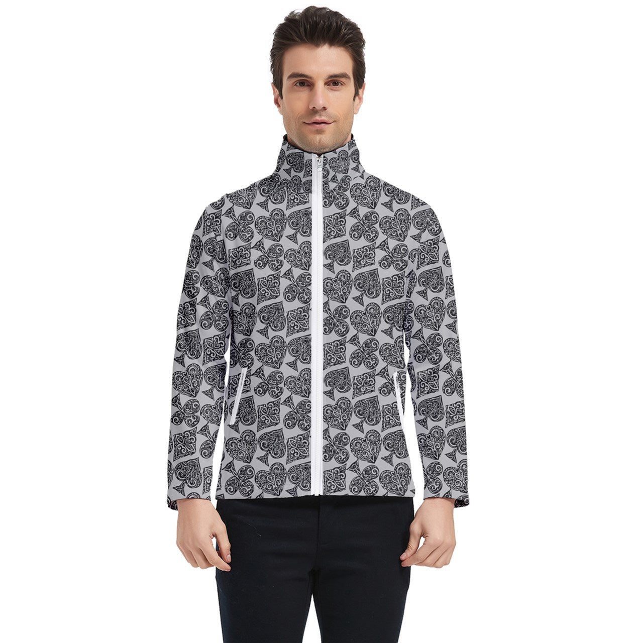 Playingcards-grey Men's Bomber Jacket - Luxtrini, LLC