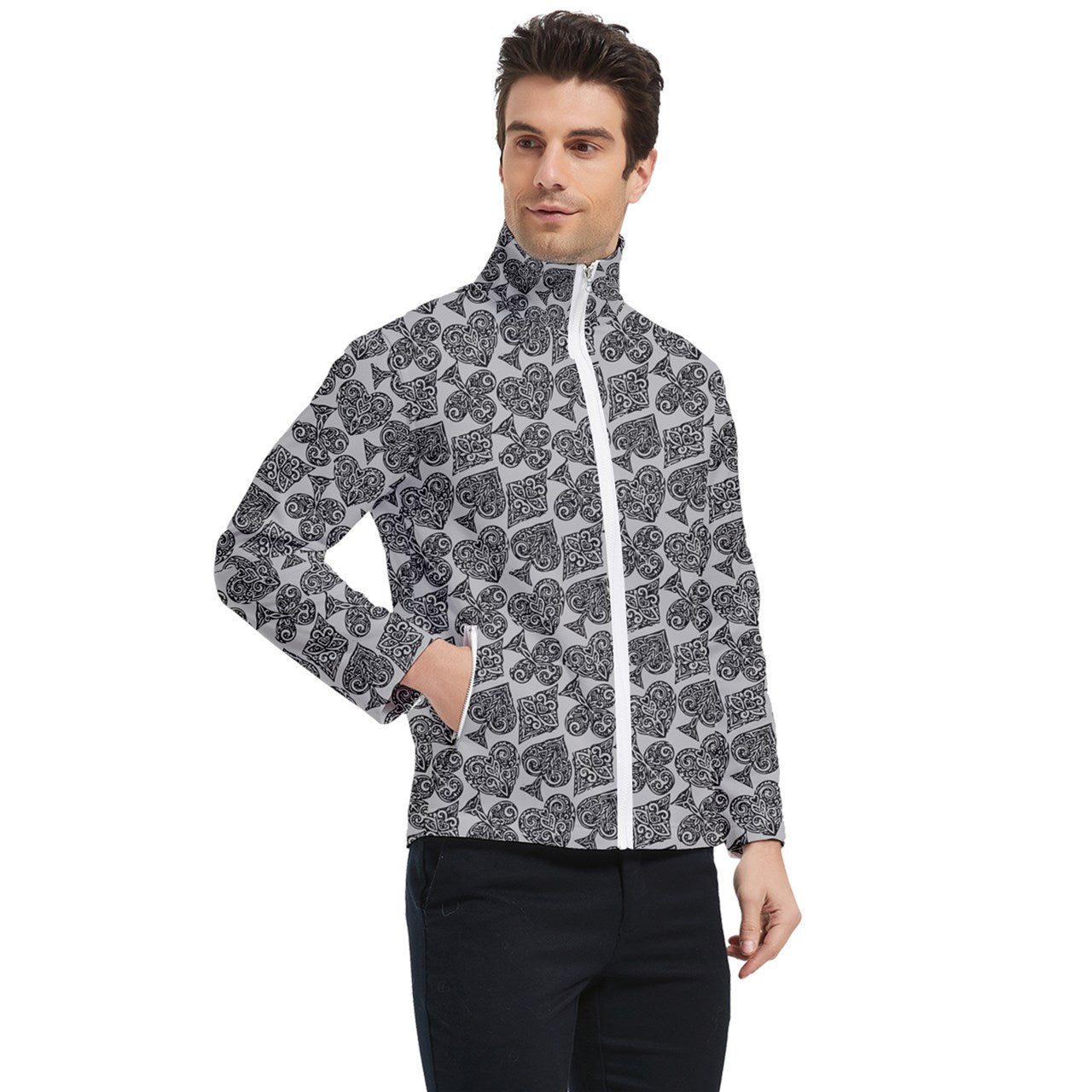 Playingcards-grey Men's Bomber Jacket - Luxtrini, LLC