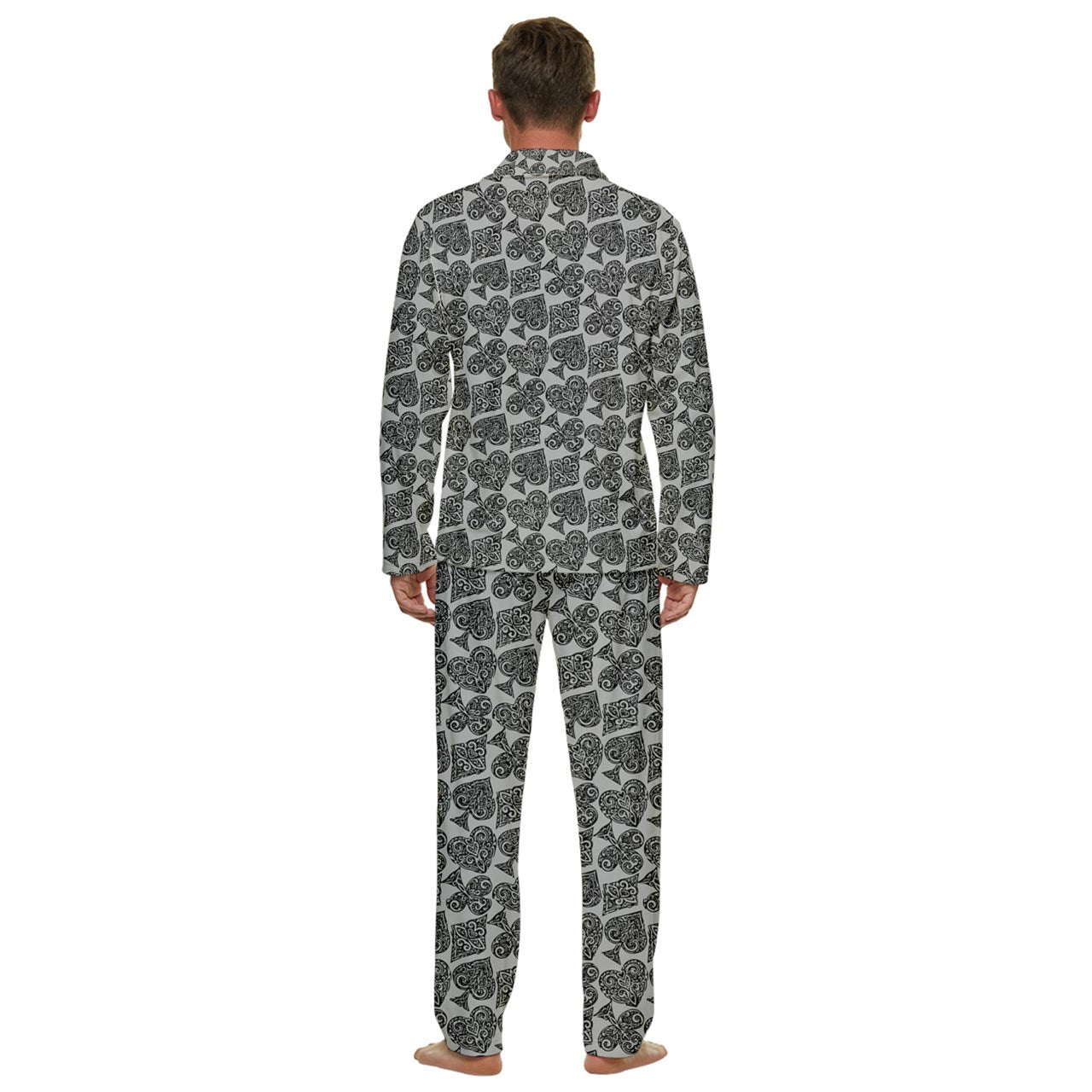 Playingcards-grey Men's Long Sleeve Velvet Pocket Pajamas Set - Luxtrini, LLC