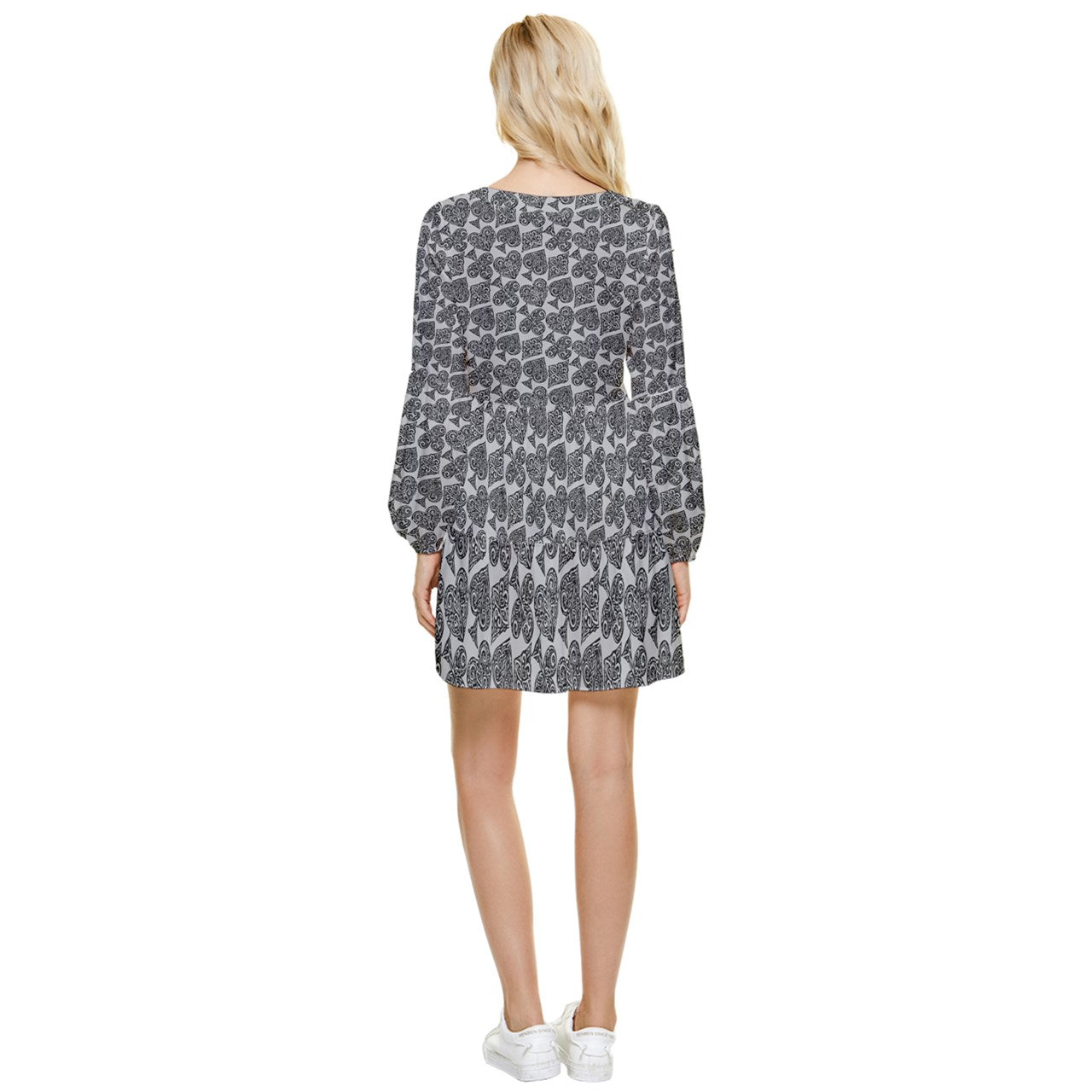 Playingcards-grey Tiered Long Sleeve Mini Dress - Luxtrini, LLC