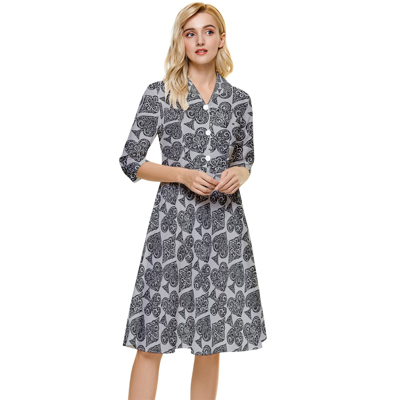 Playingcards-grey Classy Knee Length Dress - Luxtrini, LLC