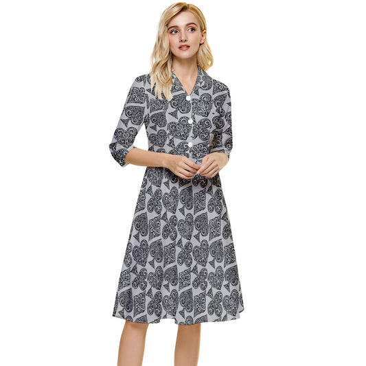 Playingcards-grey Classy Knee Length Dress - Luxtrini, LLC