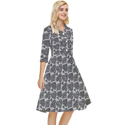 Playingcards-grey Classy Knee Length Dress - Luxtrini, LLC