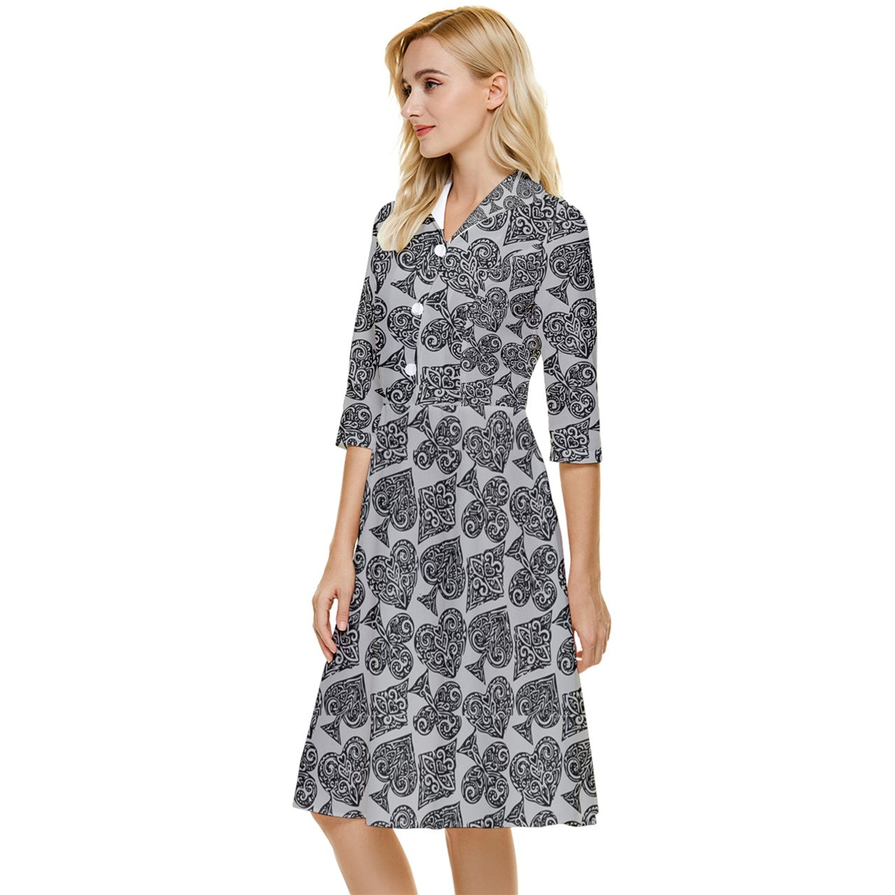 Playingcards-grey Classy Knee Length Dress - Luxtrini, LLC