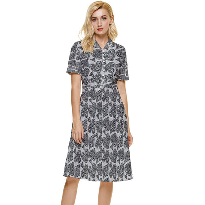 Playingcards-grey Button Top Knee Length Dress - Luxtrini, LLC