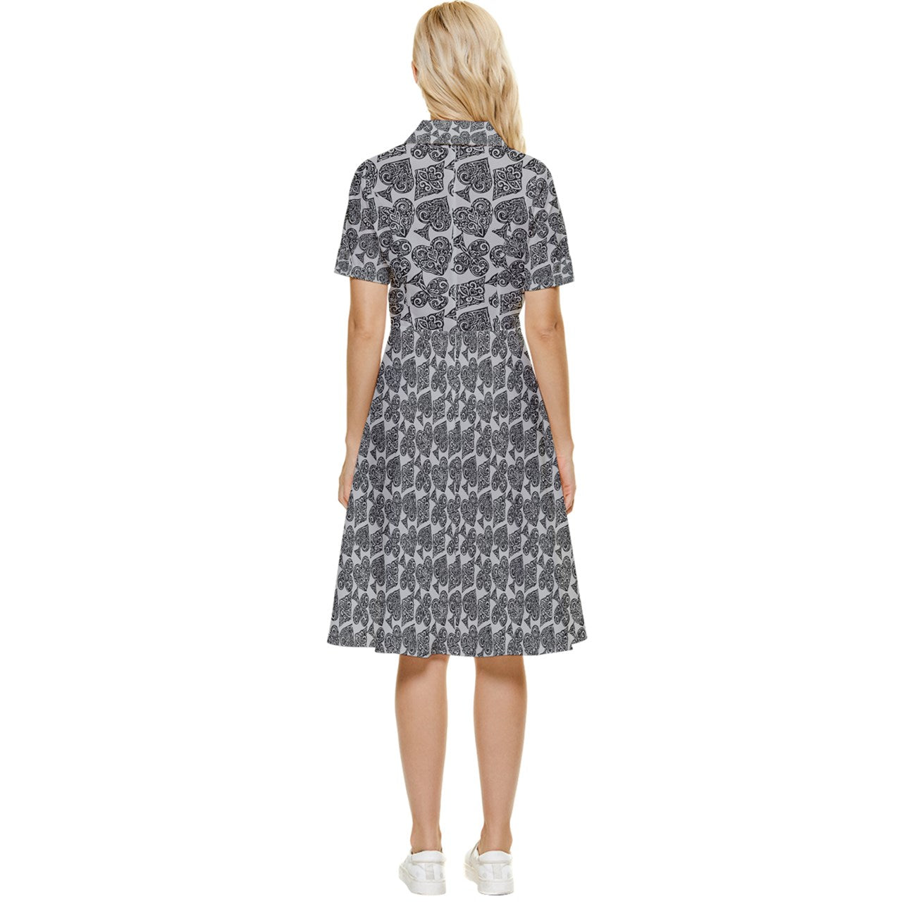 Playingcards-grey Button Top Knee Length Dress - Luxtrini, LLC