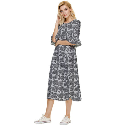 Playingcards-grey Double Cuff Midi Dress - Luxtrini, LLC