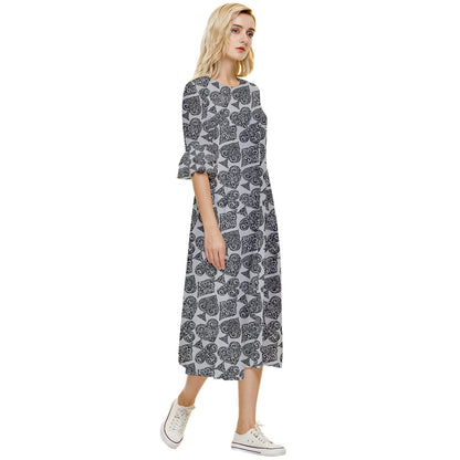 Playingcards-grey Double Cuff Midi Dress - Luxtrini, LLC