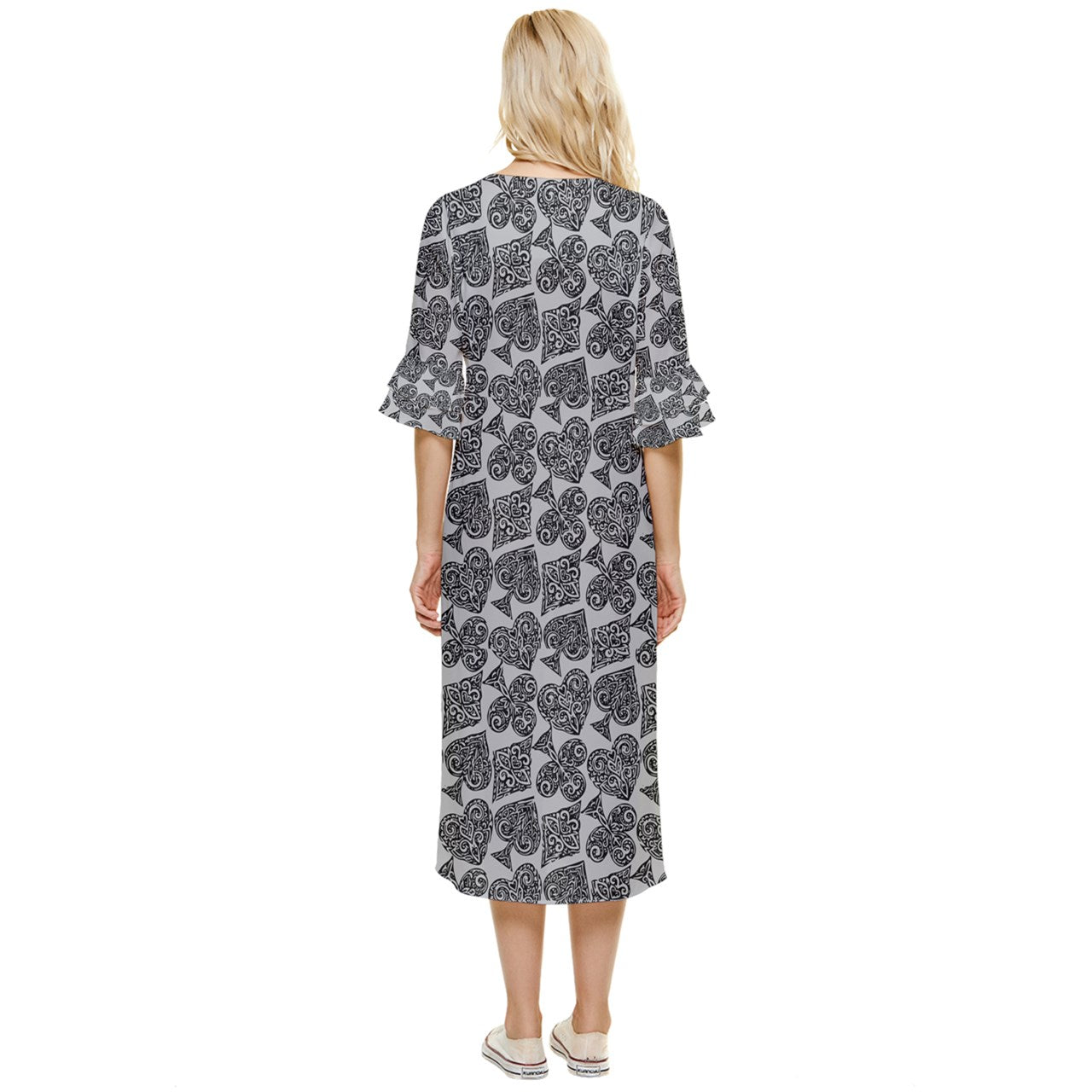 Playingcards-grey Double Cuff Midi Dress - Luxtrini, LLC