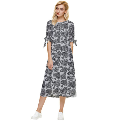 Playingcards-grey Bow Sleeve Chiffon Midi Dress - Luxtrini, LLC