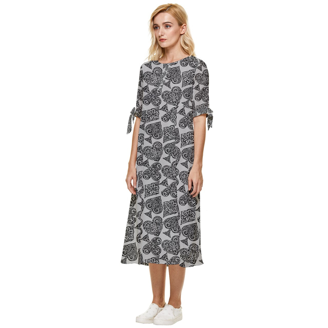 Playingcards-grey Bow Sleeve Chiffon Midi Dress - Luxtrini, LLC