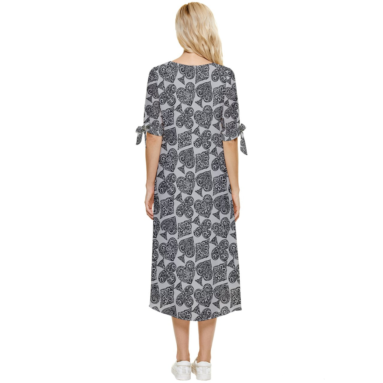 Playingcards-grey Bow Sleeve Chiffon Midi Dress - Luxtrini, LLC