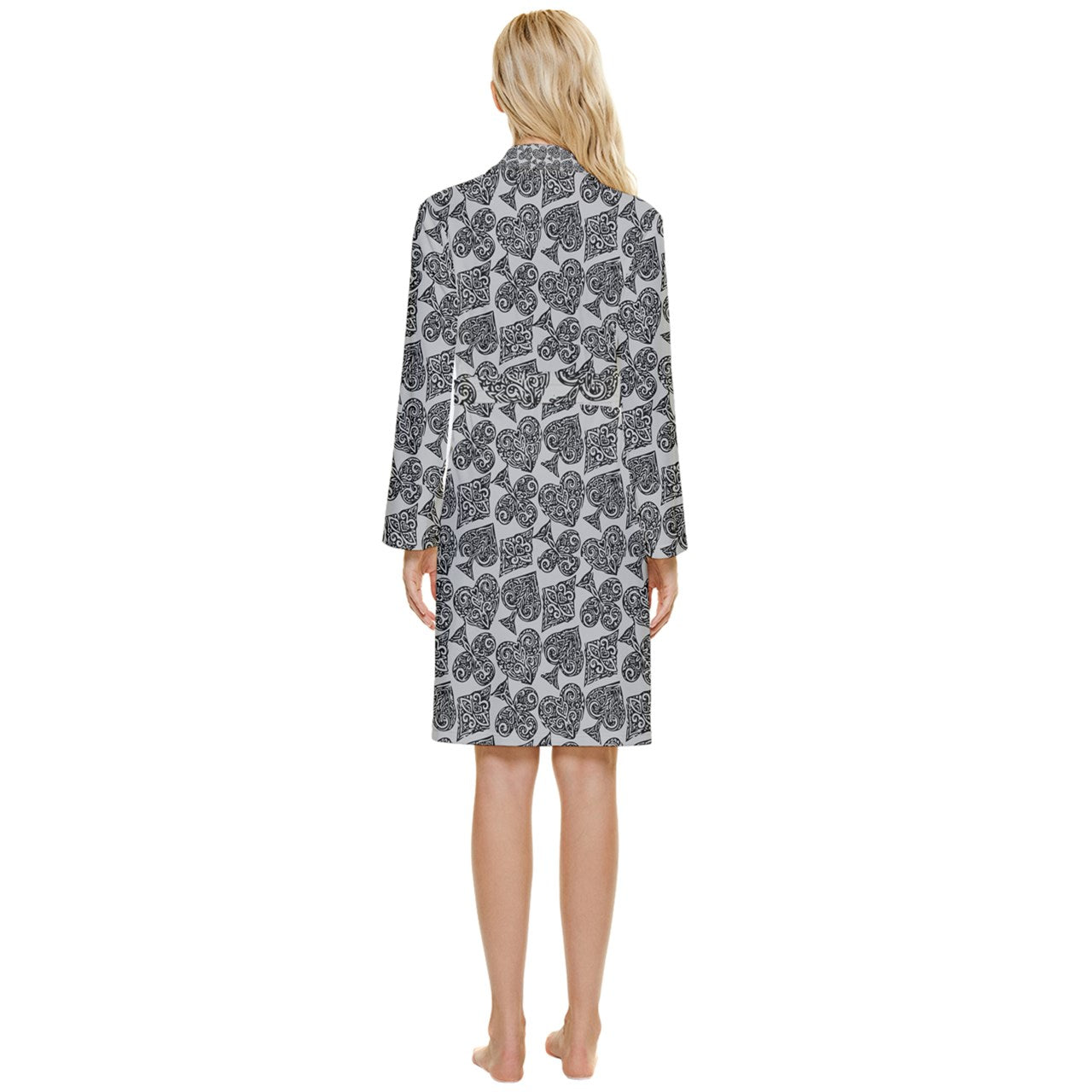 Playingcards-grey Long Sleeve Velour Robe - Luxtrini, LLC