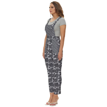 Playingcards-grey Women's Pinafore Overalls Jumpsuit - Luxtrini, LLC