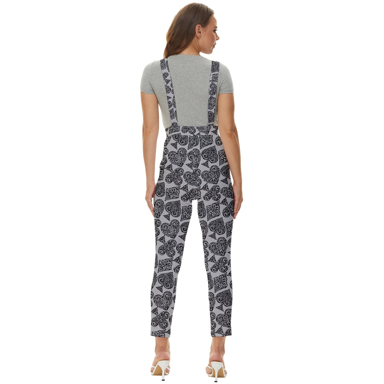 Playingcards-grey Women's Pinafore Overalls Jumpsuit - Luxtrini, LLC