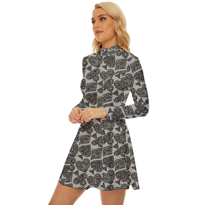 Playingcards-grey Long Sleeve Velour Longline Dress - Luxtrini, LLC