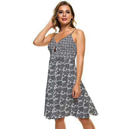 Playingcards-grey Sleeveless Tie Front Chiffon Dress - Luxtrini, LLC