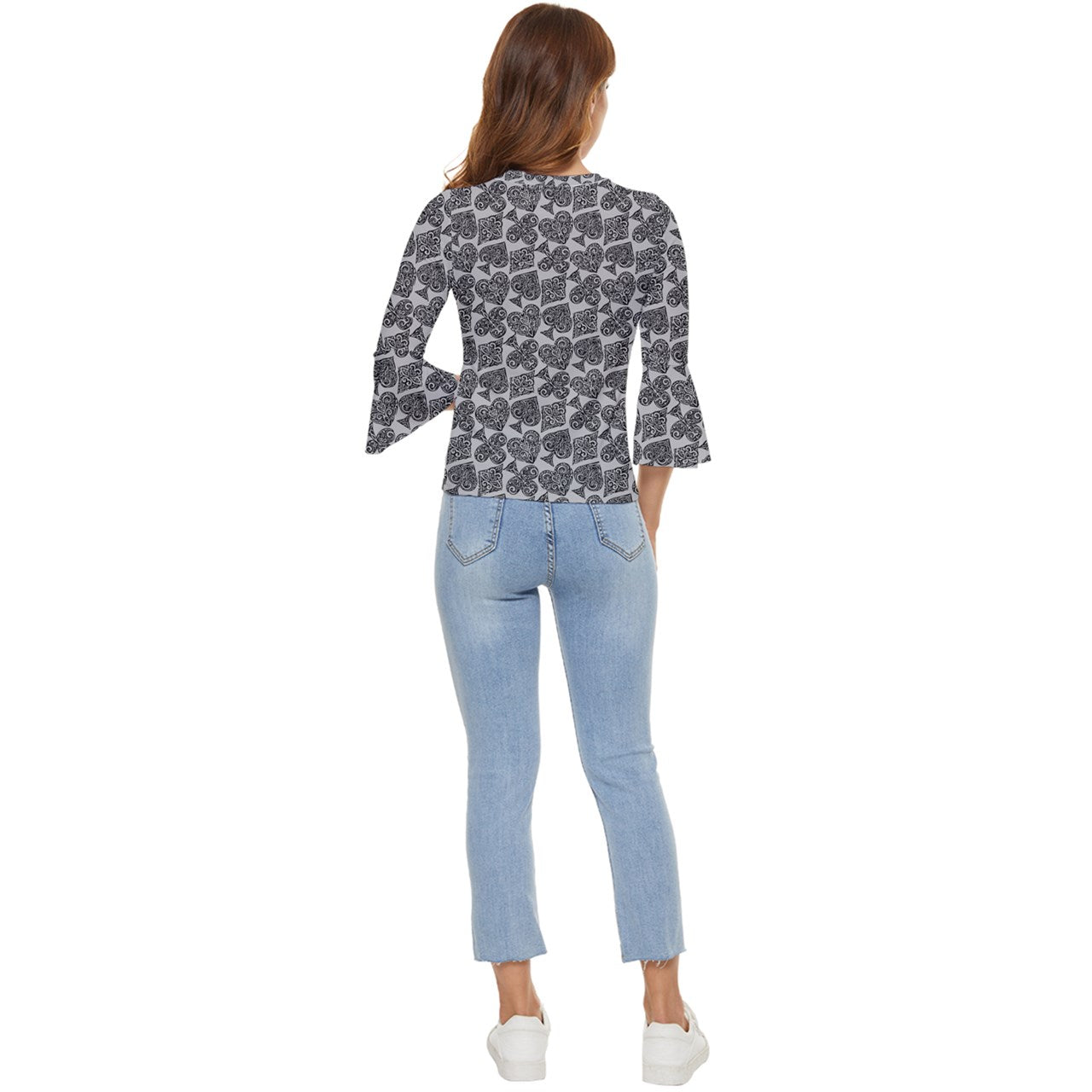 Playingcards-grey Bell Sleeve Top - Luxtrini, LLC