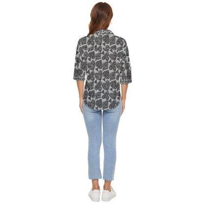 Playingcards-grey Women's Quarter Sleeve Pocket Shirt - Luxtrini, LLC