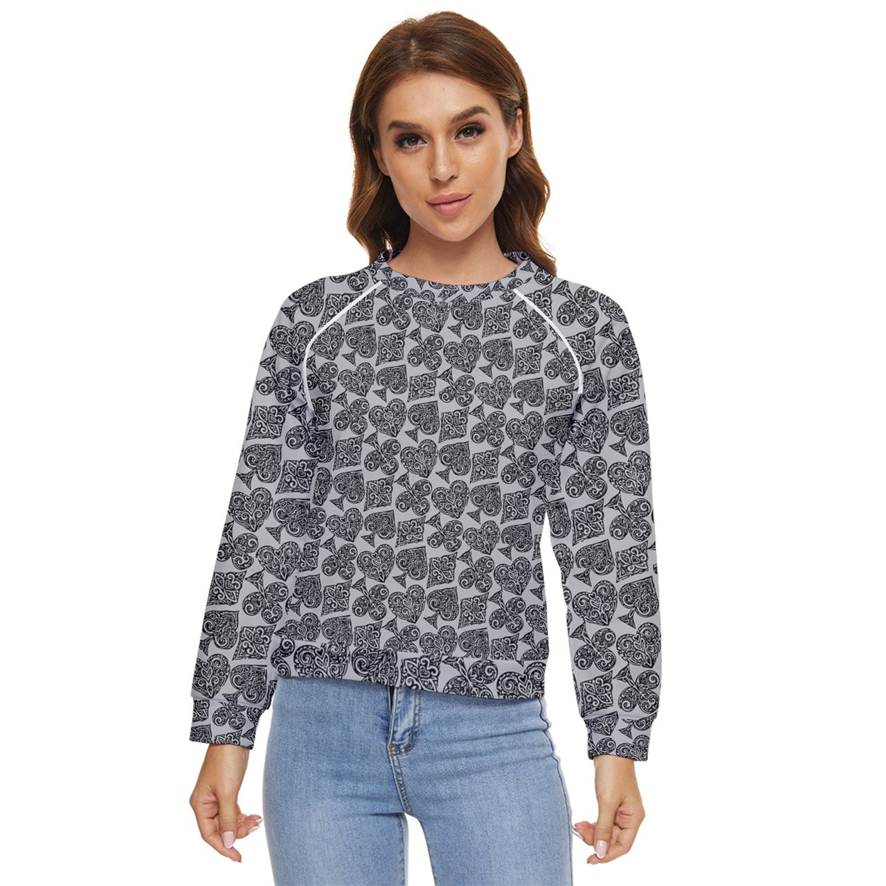 Playingcards-grey Women's Long Sleeve Raglan Tee - Luxtrini, LLC