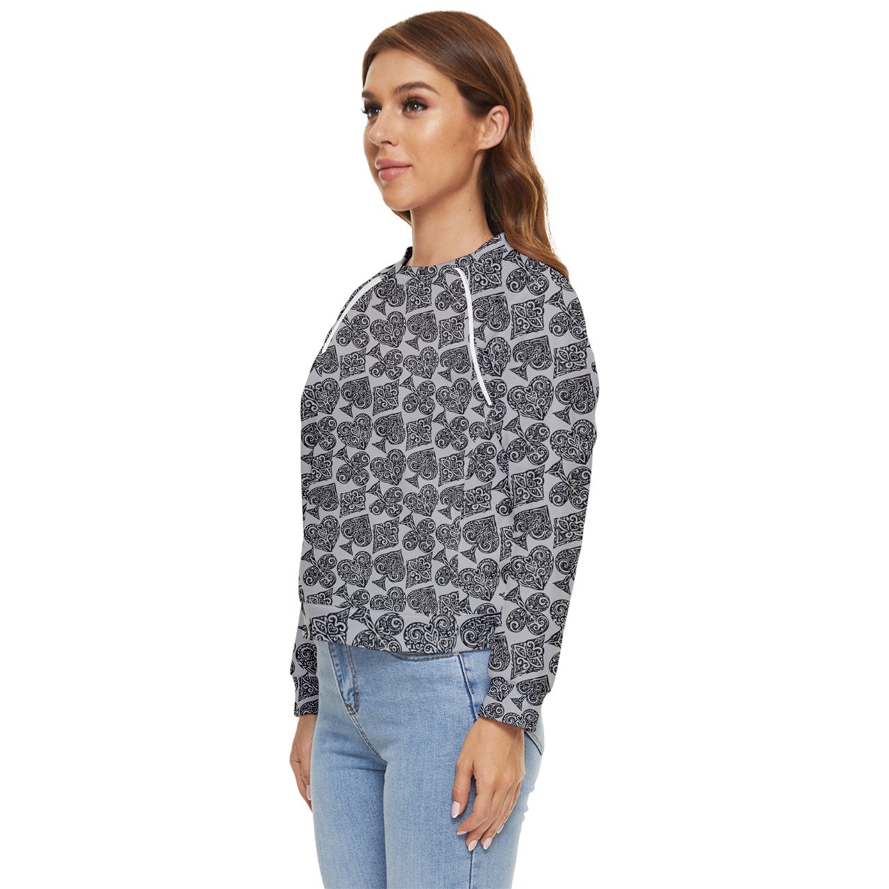 Playingcards-grey Women's Long Sleeve Raglan Tee - Luxtrini, LLC