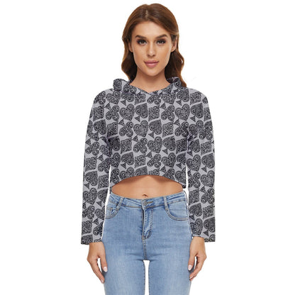 Playingcards-grey Women's Lightweight Cropped Hoodie - Luxtrini, LLC