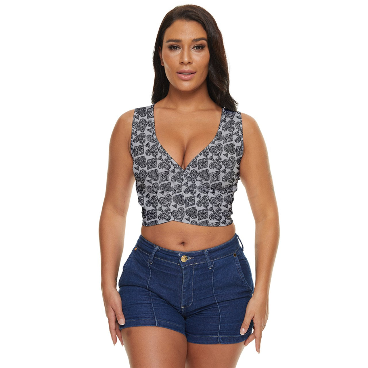 Playingcards-grey Women's Sleeveless Wrap Top - Luxtrini, LLC