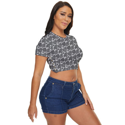 Playingcards-grey Side Button Cropped Tee - Luxtrini, LLC