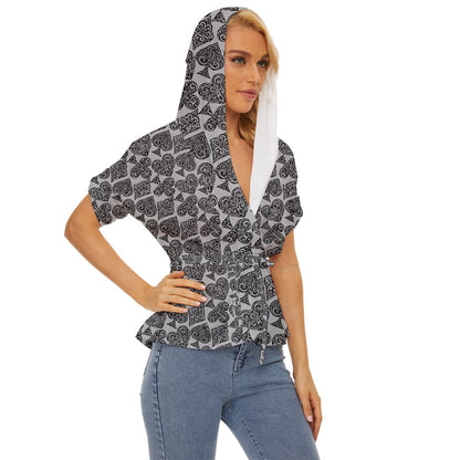 Playingcards-grey Lightweight Drawstring Hooded Top - Luxtrini, LLC