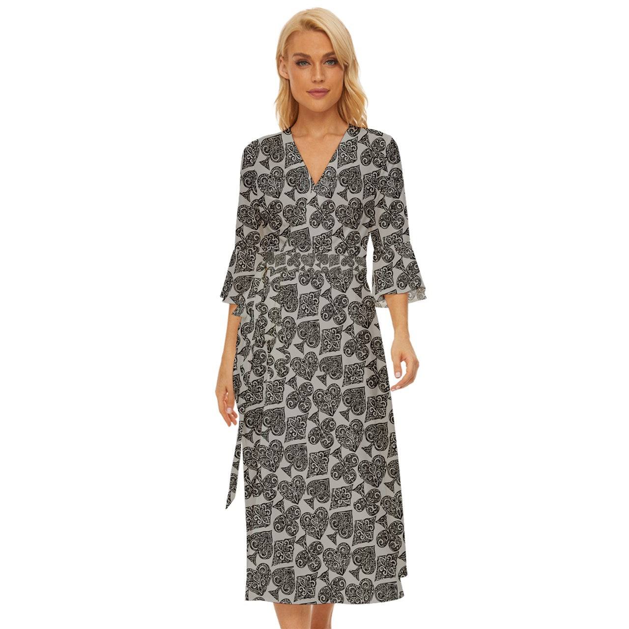 Playingcards-grey Midsummer Wrap Dress - Luxtrini, LLC