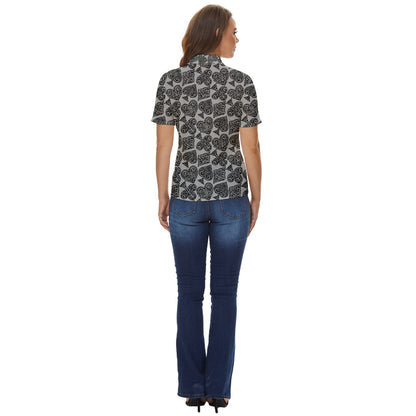 Playingcards-grey Women's Short Sleeve Double Pocket Shirt - Luxtrini, LLC