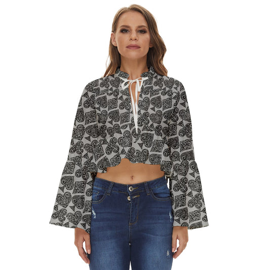 Playingcards-grey Boho Long Bell Sleeve Top - Luxtrini, LLC