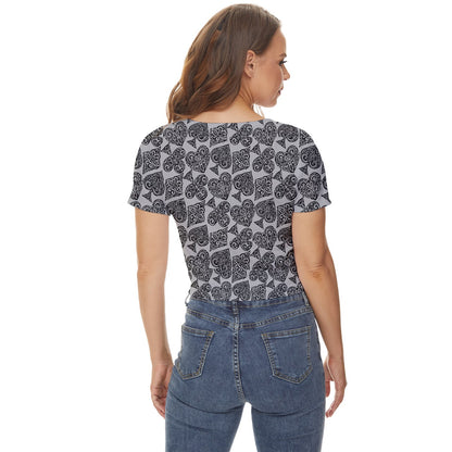 Playingcards-grey Twist Front Crop Top - Luxtrini, LLC