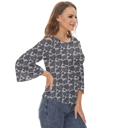 Playingcards-grey Cut Out Wide Sleeve Top - Luxtrini, LLC