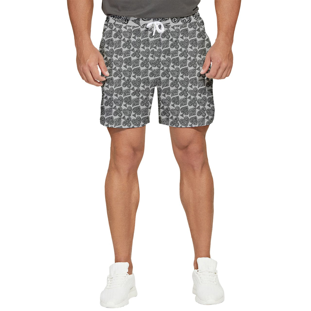 Playingcards-grey Men's Runner Shorts - Luxtrini, LLC