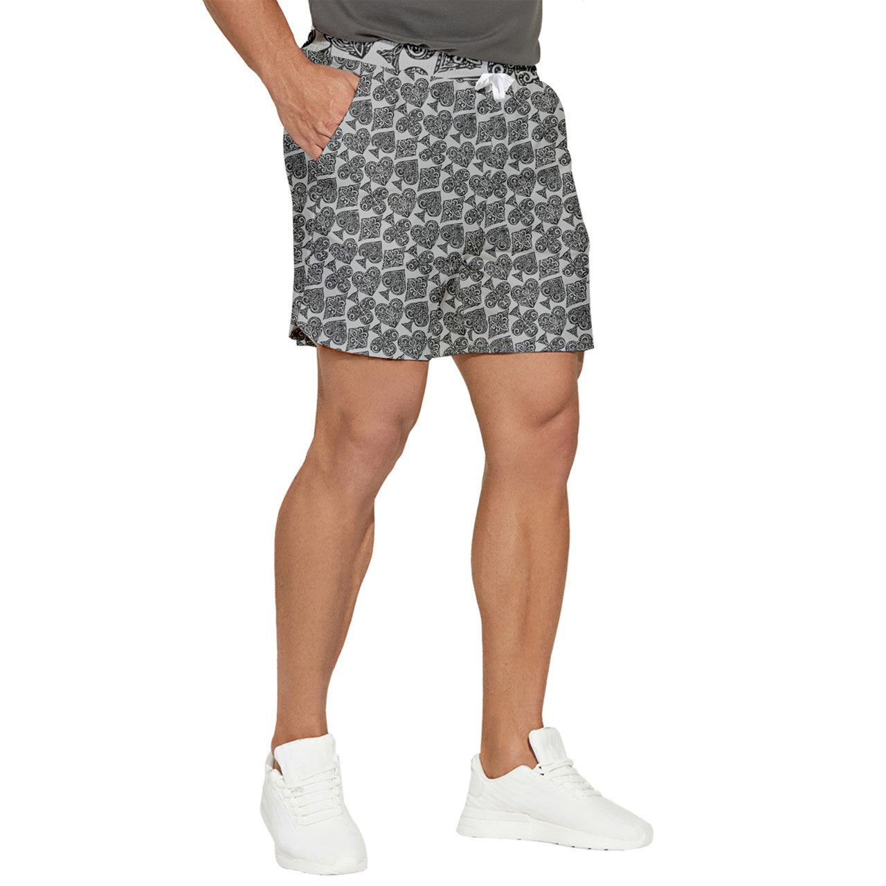 Playingcards-grey Men's Runner Shorts - Luxtrini, LLC